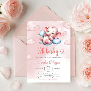 Schattige babyolifant in babybedje roze en blauw kaart