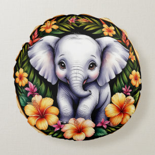 Schattige babyolifant rond kussen