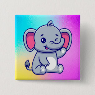 Schattige babyolifant zittende cartoon-23800 vierkante button 5,1 cm