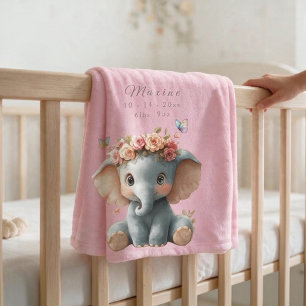Schattige babyolifantvlinders bloemen fleece deken