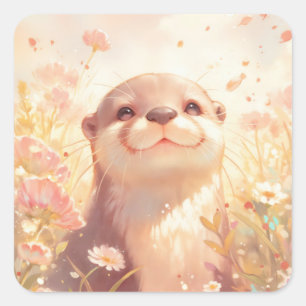 Schattige babyotter lacht in zonnige weide vierkante sticker