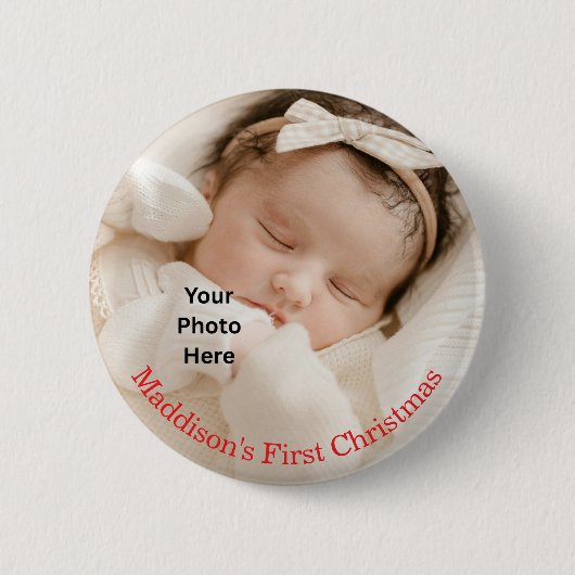 Schattige Baby's Eerste Kerstfoto Button (Voorkant)