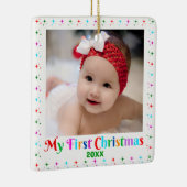 Schattige Baby's eerste kerstfoto van wit Keramisch Ornament (Rechts)