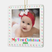 Schattige Baby's eerste kerstfoto van wit Keramisch Ornament (Links)