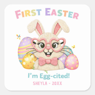 Schattige baby's eerste Pasen eitje-opgewonden kon Vierkante Sticker