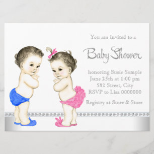 Schattige baby's Roze en Blue Twin Baby shower Kaart