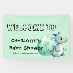 Schattige babysaurier met zijn ei babyshower spandoek