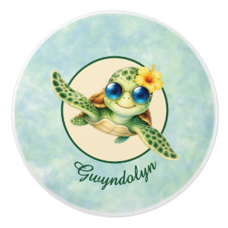 Schattige babyschelpadden met tropische bloemen keramische knop