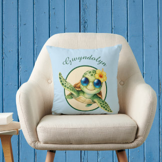 Schattige babyschelpadden met tropische bloemen kussen