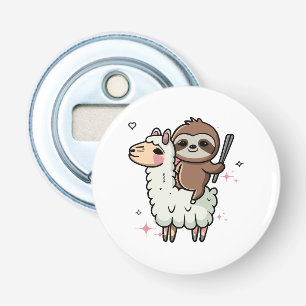 Schattige babyslooth en lama button flesopener