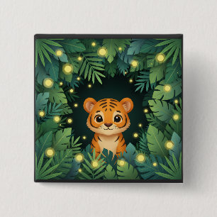 Schattige Babytijger Jungle Aandoenlijke Vuurvlieg Vierkante Button 5,1 Cm