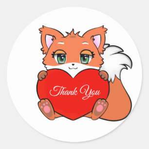 Schattige babyvos met hart bedankt ronde sticker