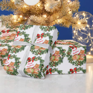 Schattige babyvossen in kerstscarves vakantie cadeaupapier