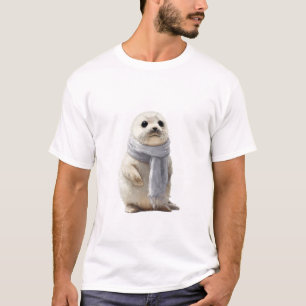 Schattige babyzeehond in een knusse sjaal t-shirt