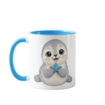 Schattige babyzeehond met blauwe zeester