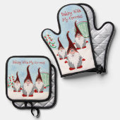 Schattige bakken met mijn Gnomies Gnome Xmas Chris Ovenwant & Pannenlap Set (Voorkant / Achterkant)