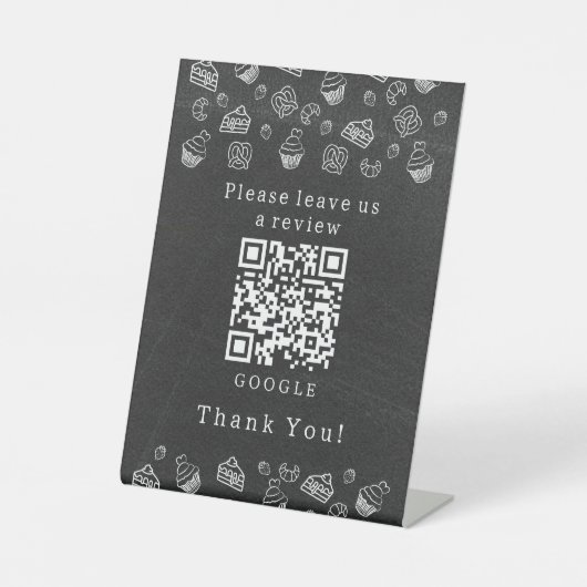 Schattige bakkerijgebak Laat een Review QR-code ac Reclamebord Met Voetstuk (Voorkant)