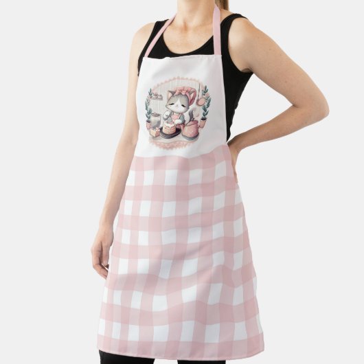 Schattige bakkitten met roze Gingham Pattern Schort (Insitu)