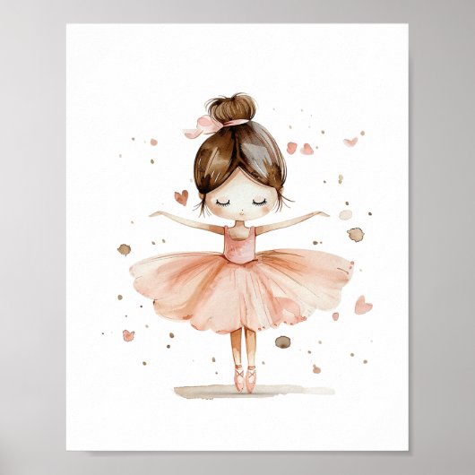 Schattige Ballerina Ballet Dans Liefde Harten Wate Poster (Voorkant)