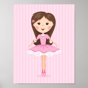 Schattige ballerina cartoon meisje in roze tutu poster