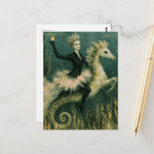 Schattige Ballerina Koningin op Haar Zeepaardje Briefkaart
