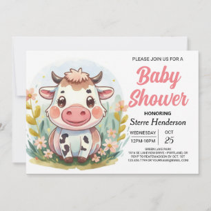 Schattige Barnyard Printable Koe Baby shower Kaart