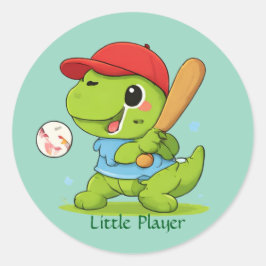 Schattige Baseball Dinosaurus T-Rex Sport Illustra Ronde Sticker
