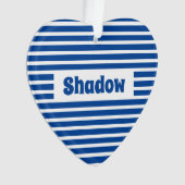 Schattige Basic Stripes Blauw Custom Name Heart Pe Ornament (voorkant)