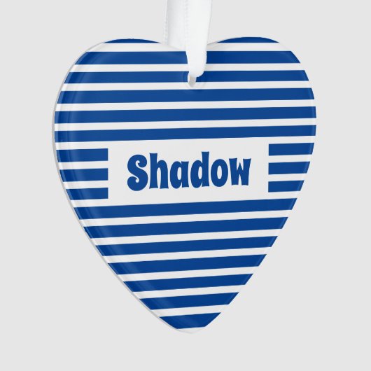 Schattige Basic Stripes Blauw Custom Name Heart Pe Ornament (voorkant)