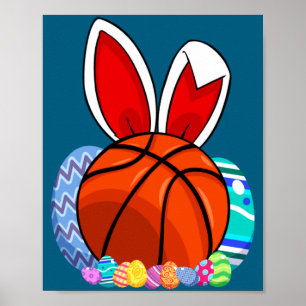 Schattige Basketbal Paasei Konijn Poster
