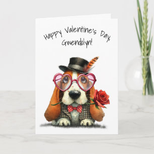 Schattige Basset Hound Hond Gelukkige Valentijnsda Kaart