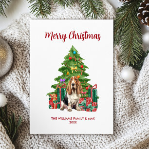 Schattige Basset Hound-hondenfamilie Kerstmis Feestdagenkaart