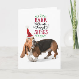 Schattige Basset Hound met Kerstman Hoed Vakantie Feestdagen Kaart
