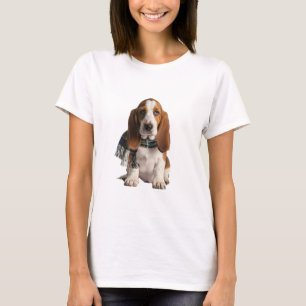 Schattige Basset Hound Puppy in Plaid Sjaal T-shirt