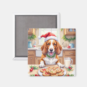 Schattige Basset Hound sluipt kerstkoekjes Magneet