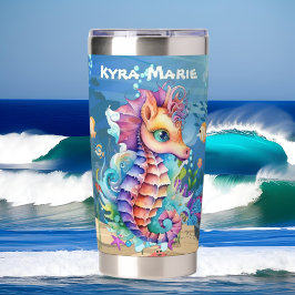 Schattige Beach Seahorse Naam toevoegen Geïsoleerde Drinkbeker