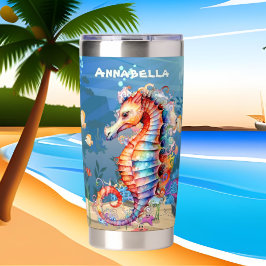 Schattige Beach Seahorse Naam toevoegen Geïsoleerde Drinkbeker