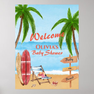 Schattige Beach Surfen Baby shower Welkom Poster