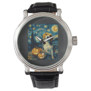 Schattige beagle Hond Halloween Jack O Lantern Pom Horloge