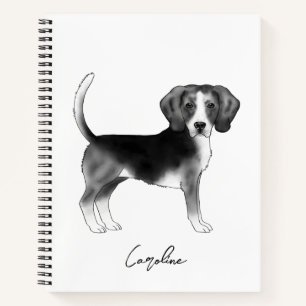 Schattige Beagle Hond in Zwart en Wit met Aangepas Notitieboek