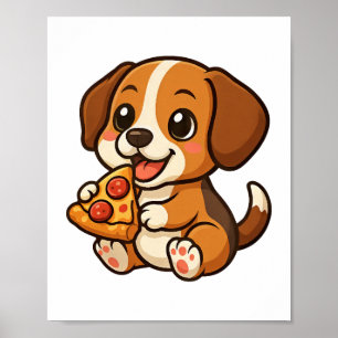 Schattige beagle hond pizza pizza liefhebbers cart poster