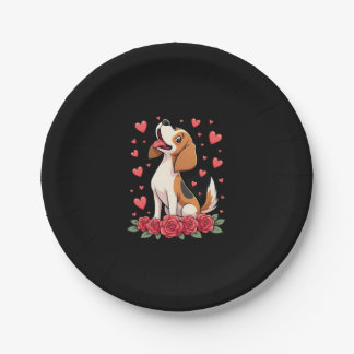 Schattige Beagle met Rode Rozen Harten Bloem Valen Papieren Bordje