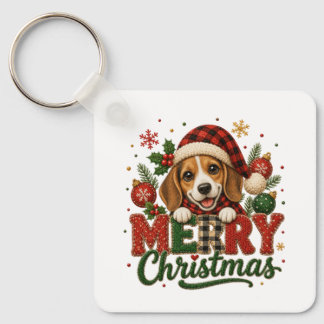 Schattige Beagle Prettig Kerstfeest Sleutelhanger
