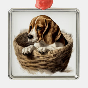 SCHATTIGE BEAGLE PUPPY HOND IN MAND METALEN ORNAMENT