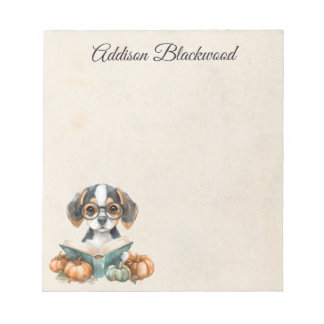 Schattige Beagle Puppy Leest Boek Herfst Persoonli Notitieblok