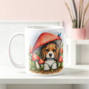 Schattige Beagle puppy onder paddenstoelenparaplu Koffiemok