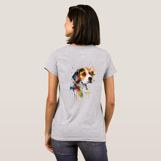 Schattige Beagle Puppy Waterverf AI Art T-Shirt (Achterkant volledig)