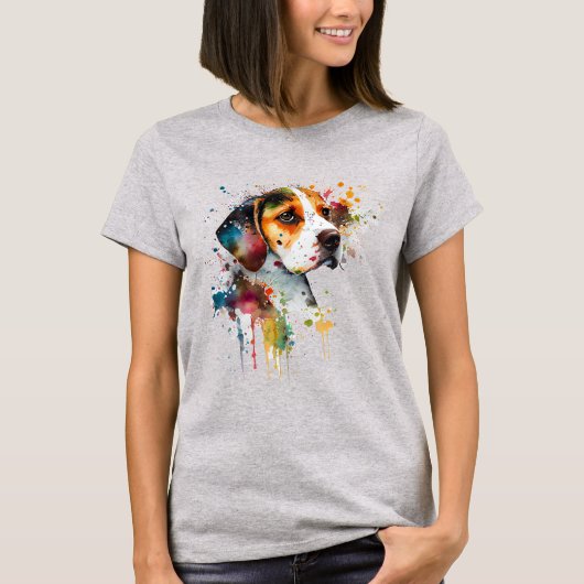 Schattige Beagle Puppy Waterverf AI Art T-Shirt (Voorkant)