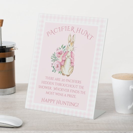 Schattige Beatrix Potter Konijn Roze Bloemen Baby Reclamebord Met Voetstuk (Insitu)