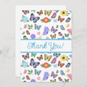 Schattige bedankje vlinders en bloemetjes bedankkaart (Voorkant / Achterkant)
